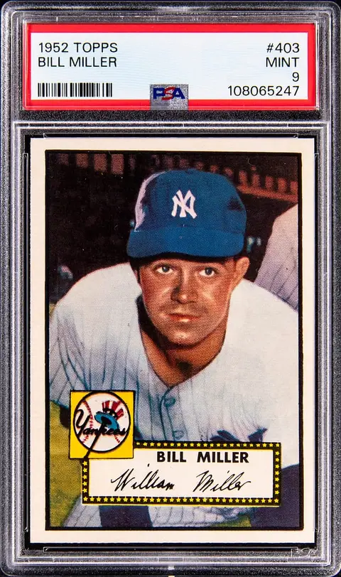 1952 Topps #403 Bill Miller - High Number - PSA MINT 9 - Pop 4; Highest PSA Copy