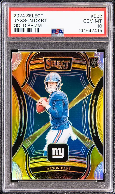 2024 Panini Select XRC Gold Prizm #502 Jaxson Dart Rookie Card (#09/10) - PSA GEM MT 10 - Pop 3