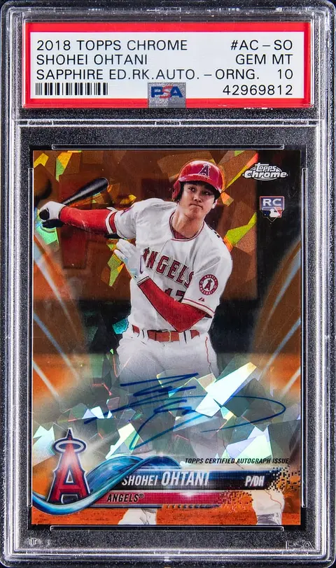 2018 Topps Chrome Sapphire Edition Rookie Autographs Orange #AC-SO Shohei Ohtani Signed Rookie Card (#18/25) - PSA GEM MT 10