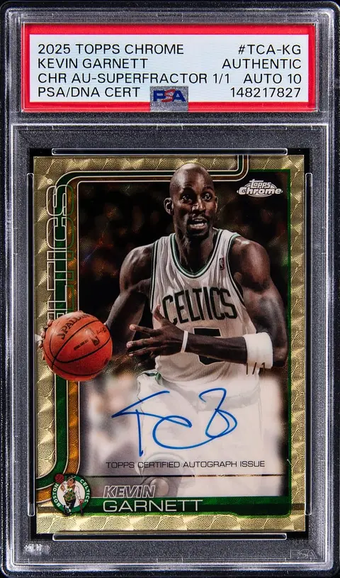 2025-26 Topps Chrome Autograph SuperFractor #TCA-KG Kevin Garnett Signed Card (#1/1) - PSA Authentic, PSA/DNA GEM MT 10