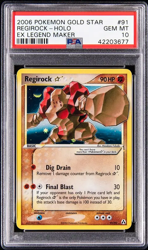 2006 Pokemon EX Legend Maker Gold Star Holo #91 Regirock - PSA GEM MT 10