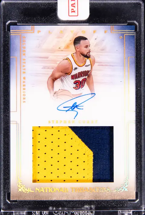 2024-25 Panini National Treasures Playoffs Patch Autographs #RET-CUR Stephen Curry Signed Patch Card (#04/10) - Panini Encased