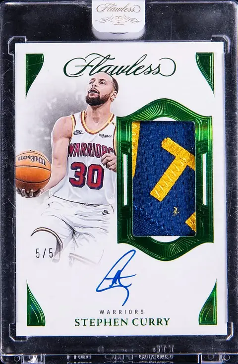 2024-25 Panini Flawless Vertical Patch Autograph Emerald #VPA-SCW Stephen Curry Signed Patch Card (#5/5) - Panini Encased