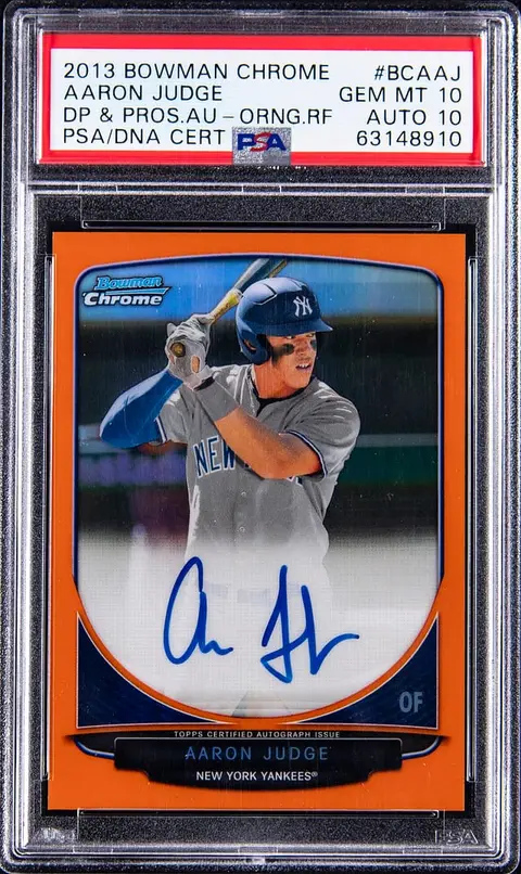 2013 Bowman Chrome Draft Picks & Prospects Autograph Orange Refractor #BCA-AJ Aaron Judge Signed Rookie Card (#10/25) - PSA GEM MT 10, PSA/DNA GEM MT 10 - Pop 4