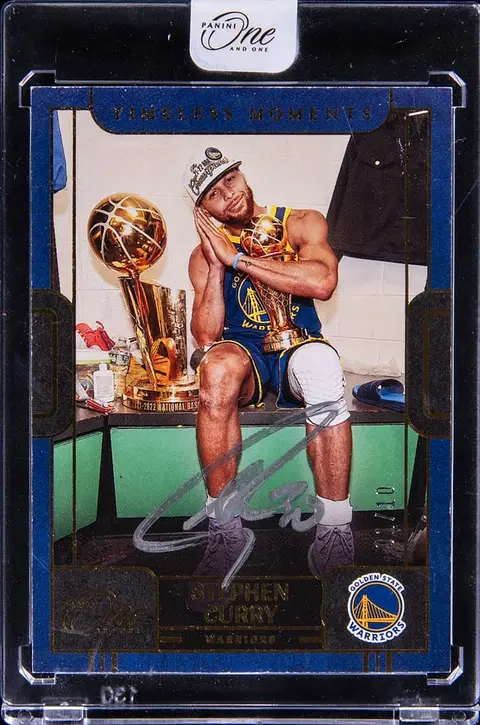2022-23 Panini One and One Timeless Moments Autograph Gold #TMA-SCU Stephen Curry Signed Card (#01/10) - Panini Encased