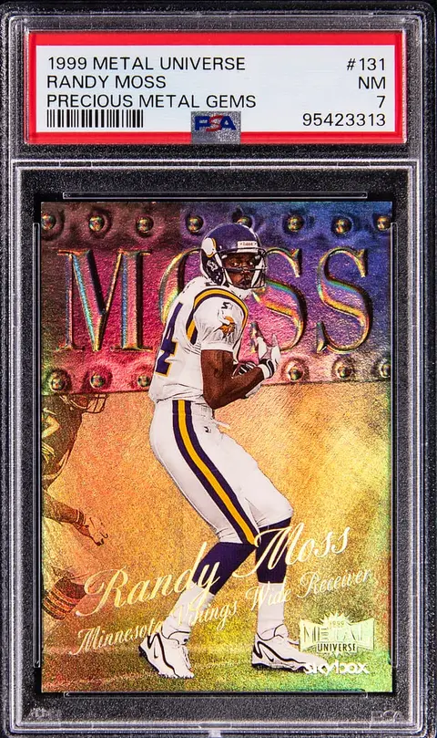 1999 SkyBox Metal Universe Precious Metal Gems (PMG) #131 Randy Moss (#28/50) - PSA NM 7