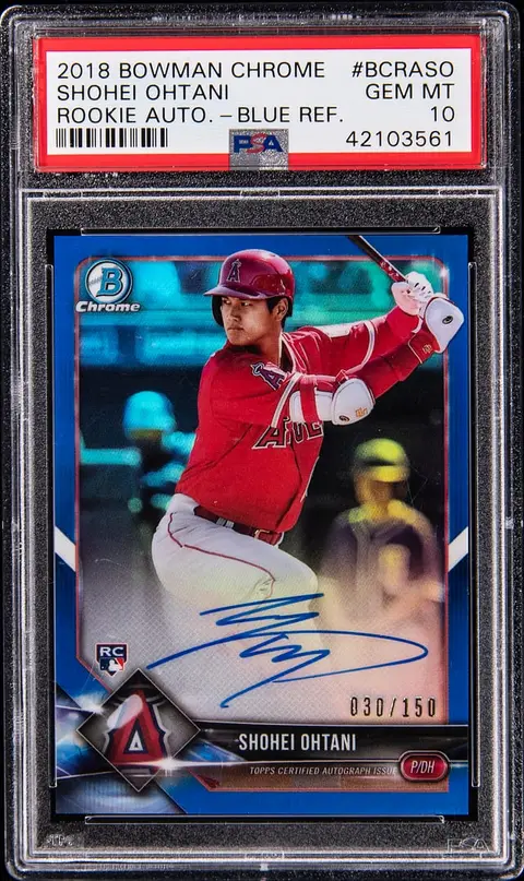 2018 Bowman Chrome Rookie Autographs Blue Refractor #BCRA-SO Shohei Ohtani Signed Rookie Card (#030/150) - PSA GEM MT 10