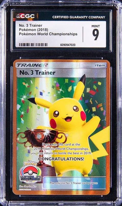 2018 Pokemon World Championships No. 3 Trainer Pikachu Trophy Card - CGC MINT 9