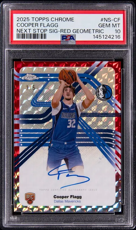2025-26 Topps Chrome Next Stop Signatures Red Geometric Refractor #NS-CF Cooper Flagg Signed Rookie Card (#3/5) - PSA GEM MT 10 - Pop 1