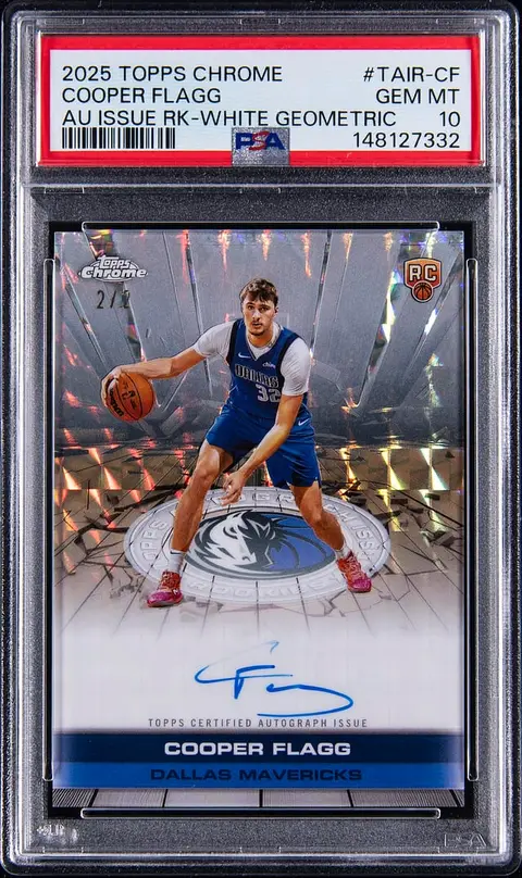 2025-26 Topps Chrome Autograph Issue Rookies White Geometric Refractor #TAIR-CF Cooper Flagg Signed Rookie Card (#2/2) - PSA GEM MT 10 - Pop 1
