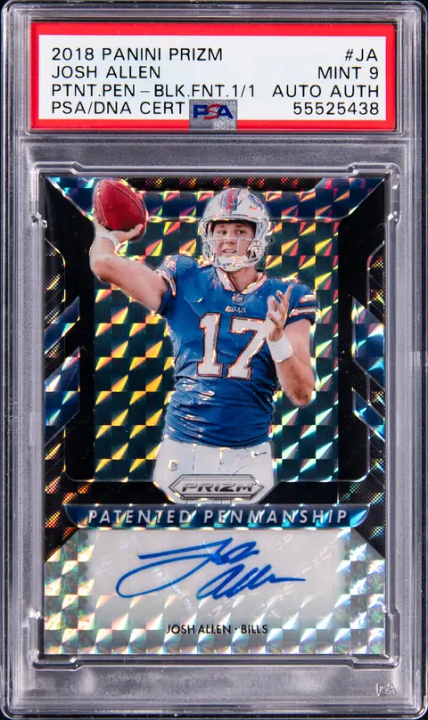 2018 Panini Prizm Patented Penmanship Black Finite Prizm #PPP-JA Josh Allen Signed Rookie Card (#1/1) - PSA MINT 9, PSA/DNA Authentic