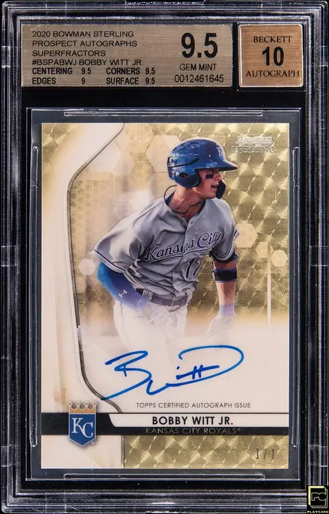 2020 Bowman Sterling Prospect Autograph SuperFractors #BSPA-BWJ Bobby Witt Jr. Signed Rookie Card (#1/1) - BGS GEM MINT 9.5, Beckett 10