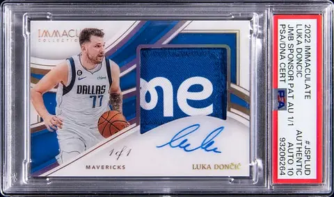 2022-23 Panini Immaculate Jumbo Sponsor Patch Autograph #JSP-LUD Luka Doncic Signed Patch Card (#1/1) - PSA Authentic, PSA/DNA GEM MT 10