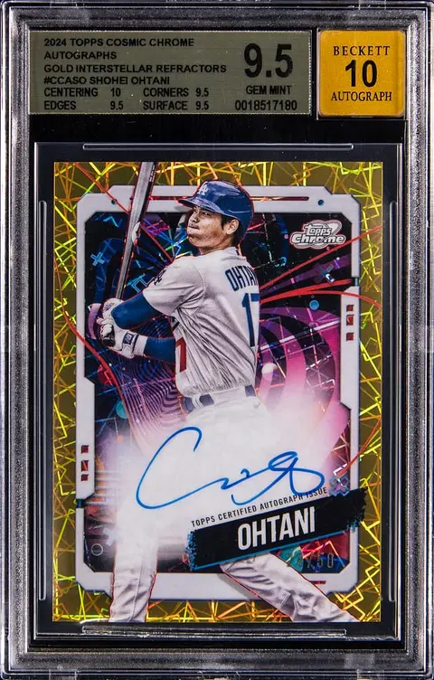 2024 Topps Cosmic Chrome Gold Interstellar Refractors #CCA-SO Shohei Ohtani Signed Card (#28/50) - BGS GEM MINT 9.5, Beckett 10 - True Gem+ - Pop 5