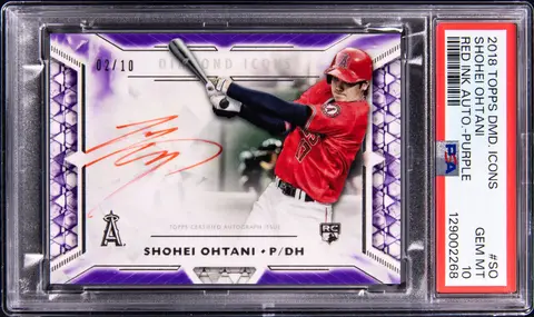 2018 Topps Diamond Icons Red Ink Autographs Purple #RIA-SO Shohei Ohtani Signed Rookie Card (#02/10) - PSA GEM MT 10 - Pop 1
