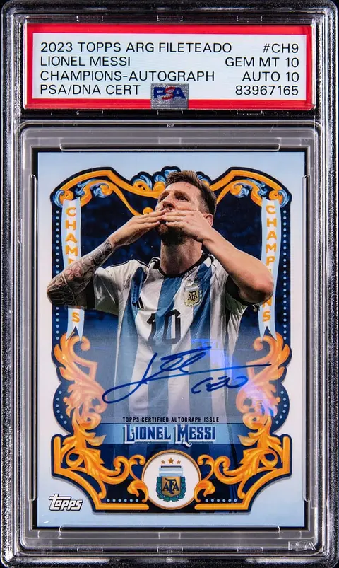 2023-24 Topps Argentina Fileteado Champions Autograph #CH-9 Lionel Messi Signed Card - PSA GEM MT 10, PSA/DNA GEM MT 10 - Pop 1