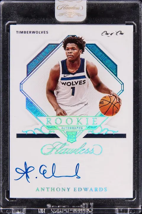 2020-21 Panini Flawless Rookie Autographs Platinum #FRA-ANT Anthony Edwards Signed Rookie Card (#1/1) - Jersey Number - Panini Encased