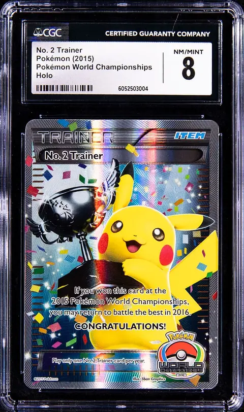 2015 Pokemon World Championships Holo No. 2 Trainer Pikachu Trophy Card - CGC NM-MT 8
