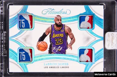 2024-25 Panini Flawless Quad Patches Platinum #QP-LBJ LeBron James Logoman Patch Card (#1/1) - Panini Encased