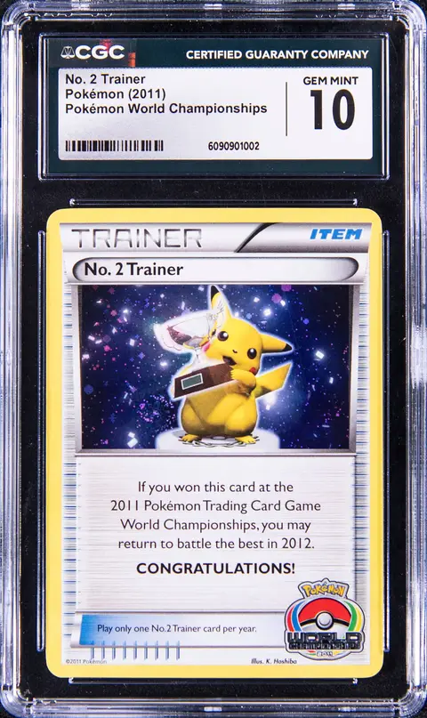 2011 Pokemon World Championships No. 2 Trainer Pikachu Trophy Card - CGC GEM MINT 10 - Pop 2