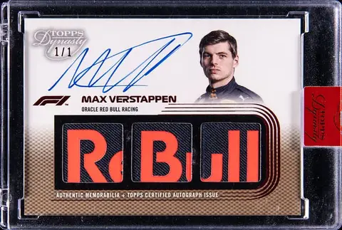 2022 Topps Dynasty F1 Single Driver Triple Relic Autographs Gold #SDTRA-MVII Max Verstappen Signed Patch Card (#1/1) - Driver Number - Topps Encased