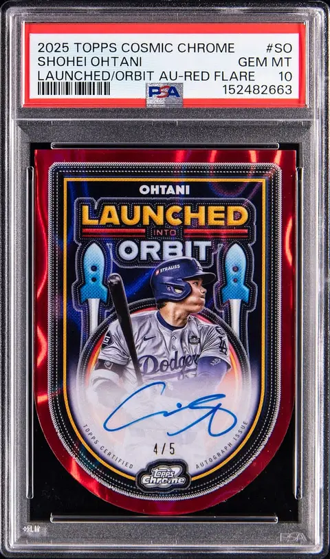 2025 Topps Cosmic Chrome Launched Into Orbit Autographs Red Flare Refractor #LIOA-SO Shohei Ohtani Signed Card (#4/5) - PSA GEM MT 10 - Pop 2