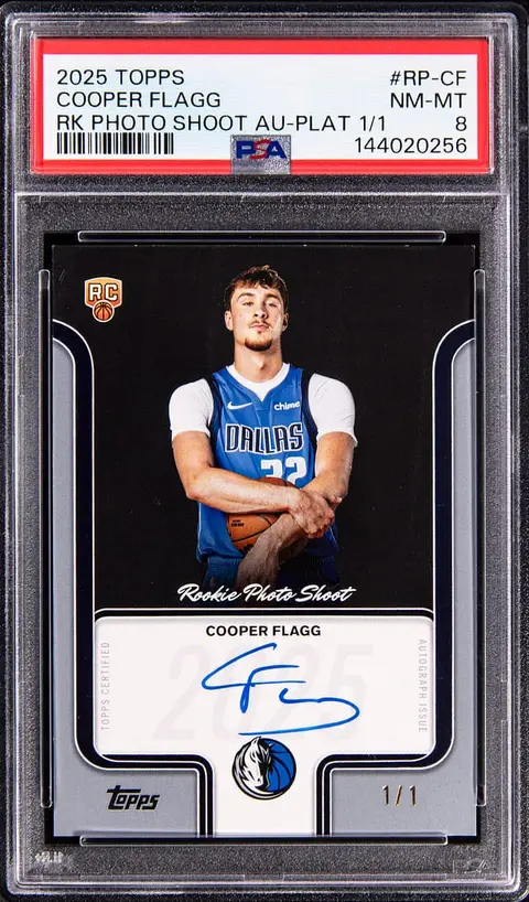 2025-26 Topps Rookie Photo Shoot Autographs Platinum #RP-CF Cooper Flagg Signed Rookie Card (#1/1) - PSA NM-MT 8