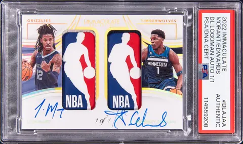 2022-23 Panini Immaculate Collection Dual Logoman Autographs #DLA-JAA Anthony Edwards/Ja Morant Dual-Signed Logoman Patch Card (#1/1) - PSA Authentic, PSA/DNA Authentic