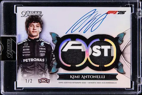 2025 Topps Dynasty F1 Dual Relic Autograph Black #SDDRA-AAN Kimi Antonelli Signed Race-Used Patch Rookie Card (#1/2) - Topps Encased