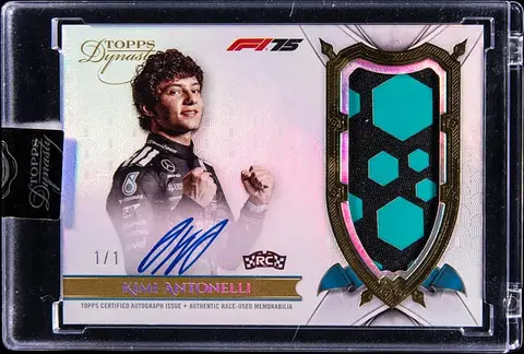2025 Topps Dynasty F1 Patch Autographs Gold #DAP-AANI Kimi Antonelli Signed Race-Used Patch Rookie Card (#1/1) - Topps Encased
