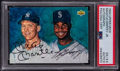 1994 Upper Deck Autograph Mickey Mantle/Ken Griffey Jr. Dual-Signed Card - PSA EX+ 5.5, PSA/DNA MINT 9