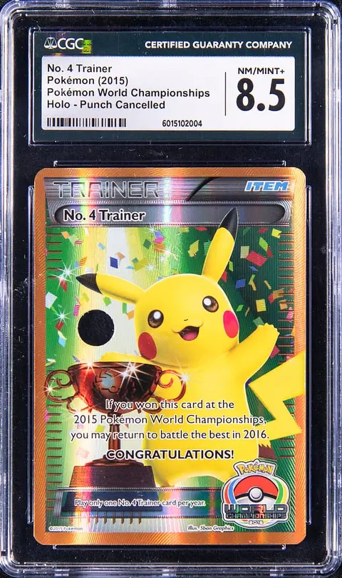 2015 Pokemon World Championships No. 4 Trainer Pikachu Trophy Card, Punch Cancelled - CGC NM-MT+ 8.5 - Pop 3