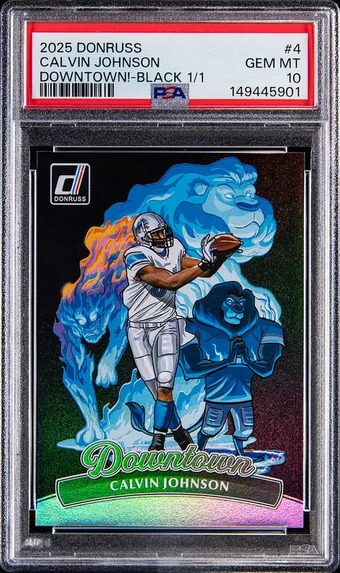 2025 Panini Donruss Downtown Black #4 Calvin Johnson (#1/1) - PSA GEM MT 10