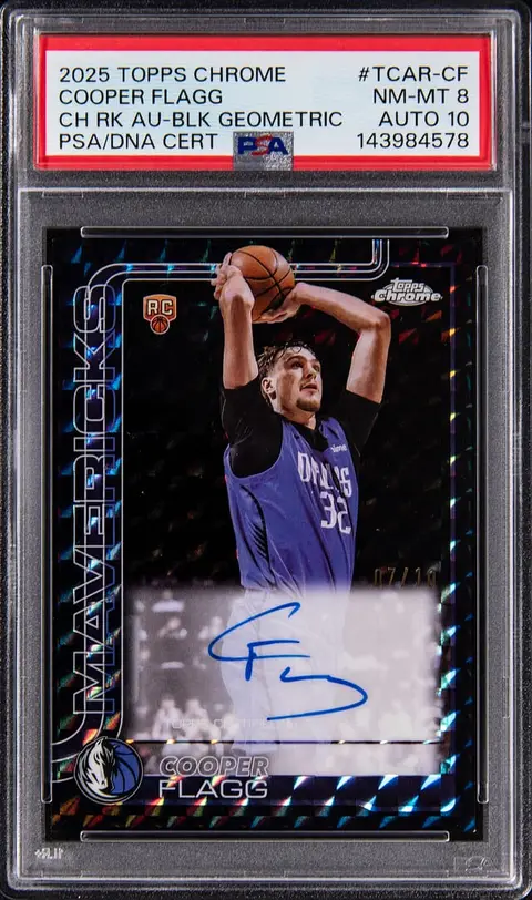 2025-26 Topps Chrome Rookie Autographs Black Geometric Refractor #TCAR-CF Cooper Flagg Signed Rookie Card (#07/10) - PSA NM-MT 8, PSA/DNA GEM MT 10 - Pop 1