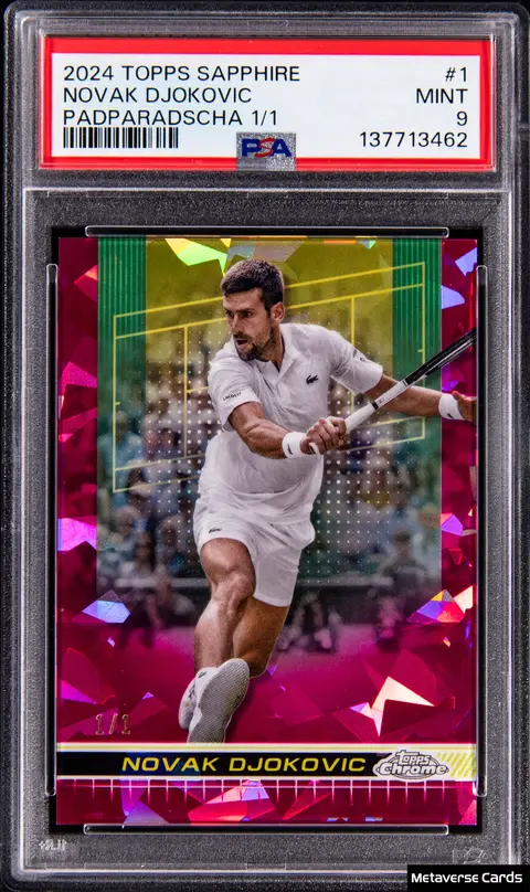 2024 Topps Chrome Sapphire Tennis Padparadscha #1 Novak Djokovic (#1/1) - PSA MINT 9