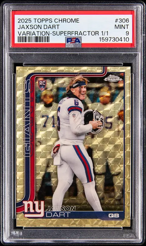 2025 Topps Chrome Image Variation SuperFractor #306 Jaxson Dart Rookie Card (#1/1) - PSA MINT 9
