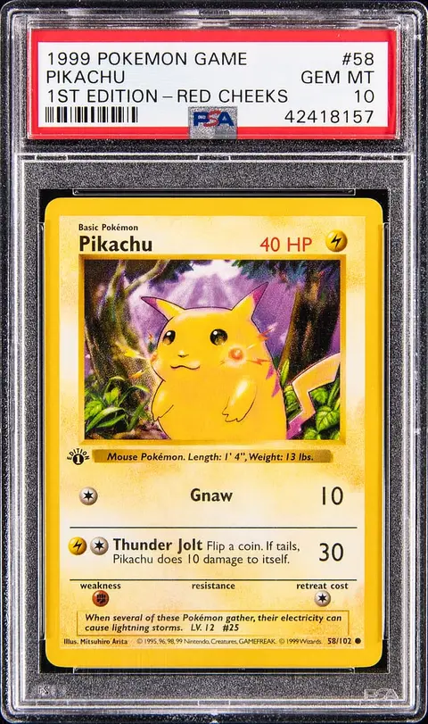 1999 Pokemon Base Set 1st Edition #58 Red Cheeks Pikachu - PSA GEM MT 10