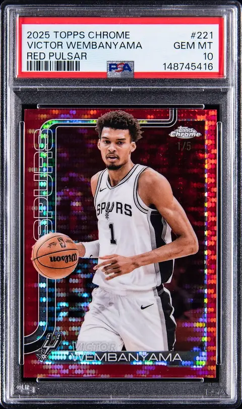 2025-26 Topps Chrome Red Pulsar #221 Victor Wembanyama (#1/5) - Jersey Number - PSA GEM MT 10 - Pop 1