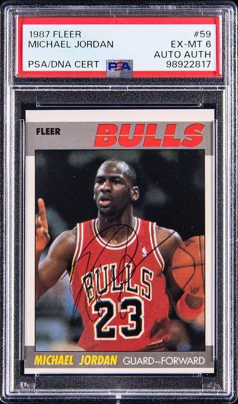 1987-88 Fleer #59 Michael Jordan Signed Card - PSA EX-MT 6, PSA/DNA Authentic