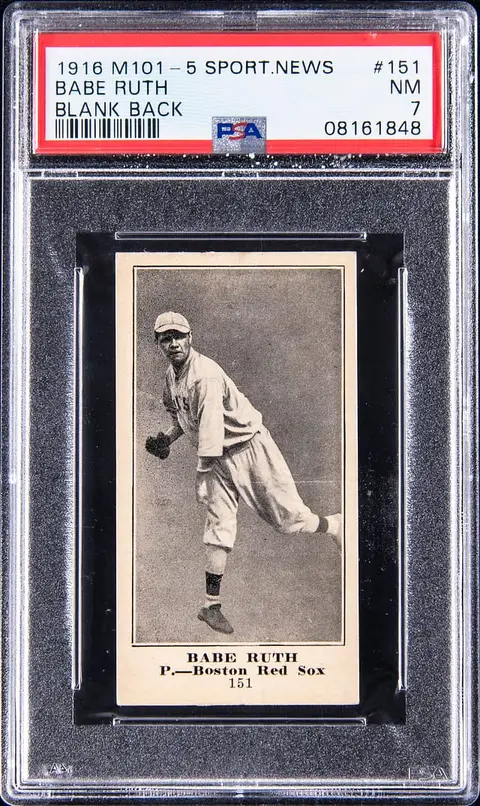1916 M101-5 Sporting News #151 Babe Ruth, Blank Back Rookie Card w/Outstanding Centering - PSA NM 7 - Pop 3; Only 3 Higher PSA Copies