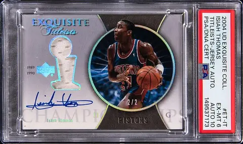 2004-05 Upper Deck Exquisite Collections Titleists Jersey Autograph #ET-IT Isiah Thomas Signed Relic Card (#2/2) - PSA EX-MT 6, PSA/DNA GEM MT 10