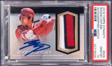 2018 Topps Dynasty Autographed Patch #AP-SO6 Shohei Ohtani Signed Game-Used Patch Rookie Card (#04/10) - PSA GEM MT 10 - Pop 1
