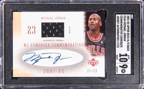 2001-02 Upper Deck MJ's Back Commemorative Comeback Jersey Autograph #CCA4 Michael Jordan Signed Game-Worn Relic Card (#17/23) - SGC MT 9, SGC 10 - Pop 1