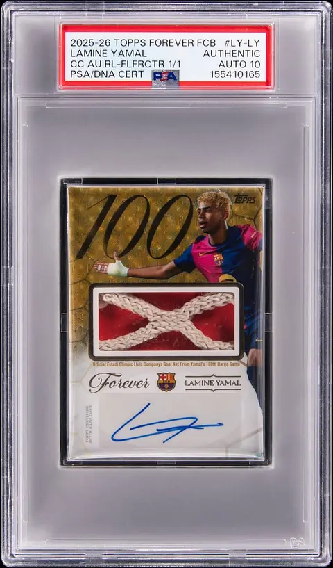 2025-26 Topps Forever FC Barcelona Century Club Yamal Edition Autographed Relics FoilFractor #LY-LY Lamine Yamal Signed Match-Used Relic Card (#1/1) - Relic Used in UCL Semifinal on 4/30/25 - Yamal Go