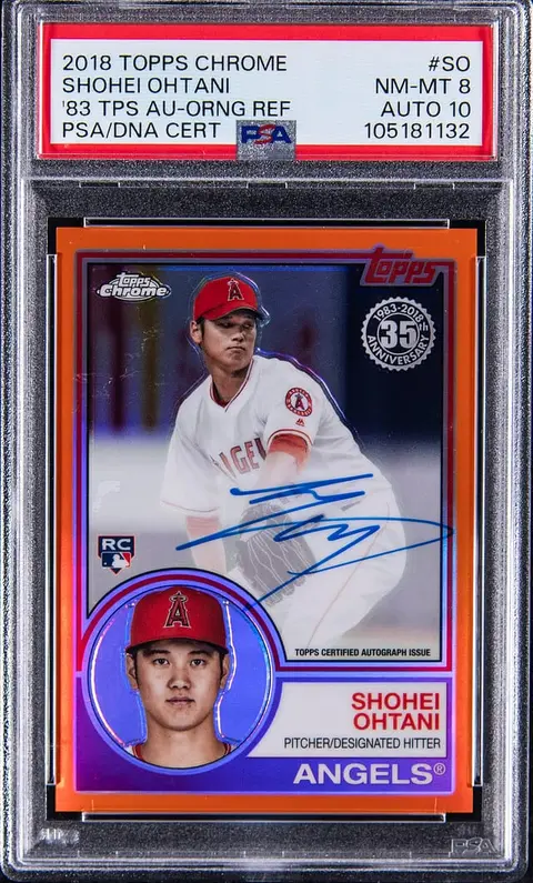 2018 Topps Chrome '83 Topps Autograph Orange Refractor #83TA-SO Shohei Ohtani Signed Rookie Card (#06/25) - PSA NM-MT 8, PSA/DNA GEM MT 10