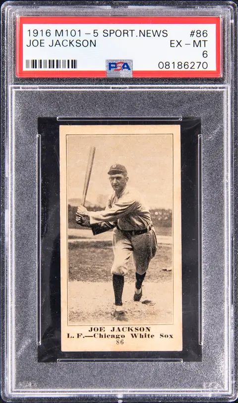 1916 M101-5 Sporting News #86 Joe Jackson Blank Back - PSA EX-MT 6 – POP 2; Only 3 M101-5 Blank Backs Graded Higher
