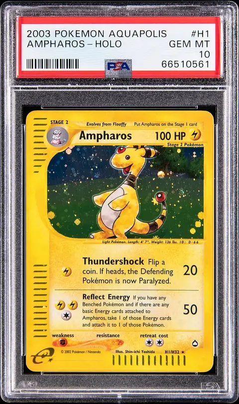 2003 Pokemon Aquapolis Holo #H1 Ampharos - PSA GEM MT 10