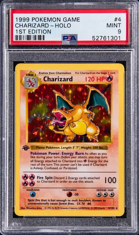 1999 Pokemon Base Set 1st Edition Holo #4 Charizard - PSA MINT 9