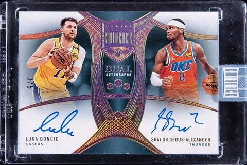 2024-25 Panini Eminence Dual Autographs #DA-LDS Luka Doncic/Shai Gilgeous-Alexander Dual-Signed Card (#3/5) - Panini Encased