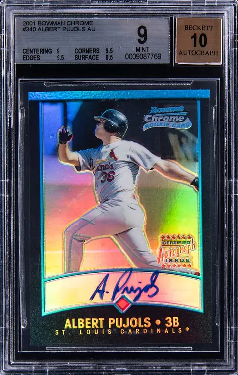 2001 Bowman Chrome Autographs Refractor #340 Albert Pujols Signed Rookie Card (#470/500) - BGS MINT 9, Beckett 10